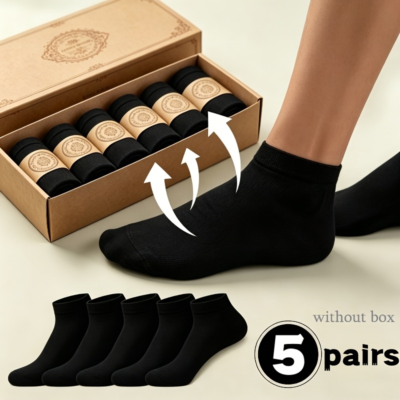 TEMU 5 Pairs Breathable Summer Unisex Socks, Lightweight Travel Essentials, /black Socks, Moisture-wicking Seamless Design Solid Casual Sports Socks,