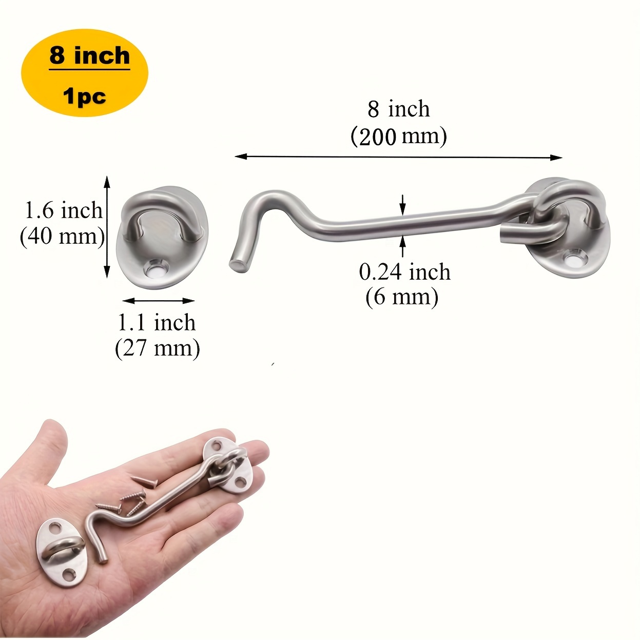 1pc 3 4 6 8 Inches Stainless Steel Barn Door Lock Gate Latch Hook
