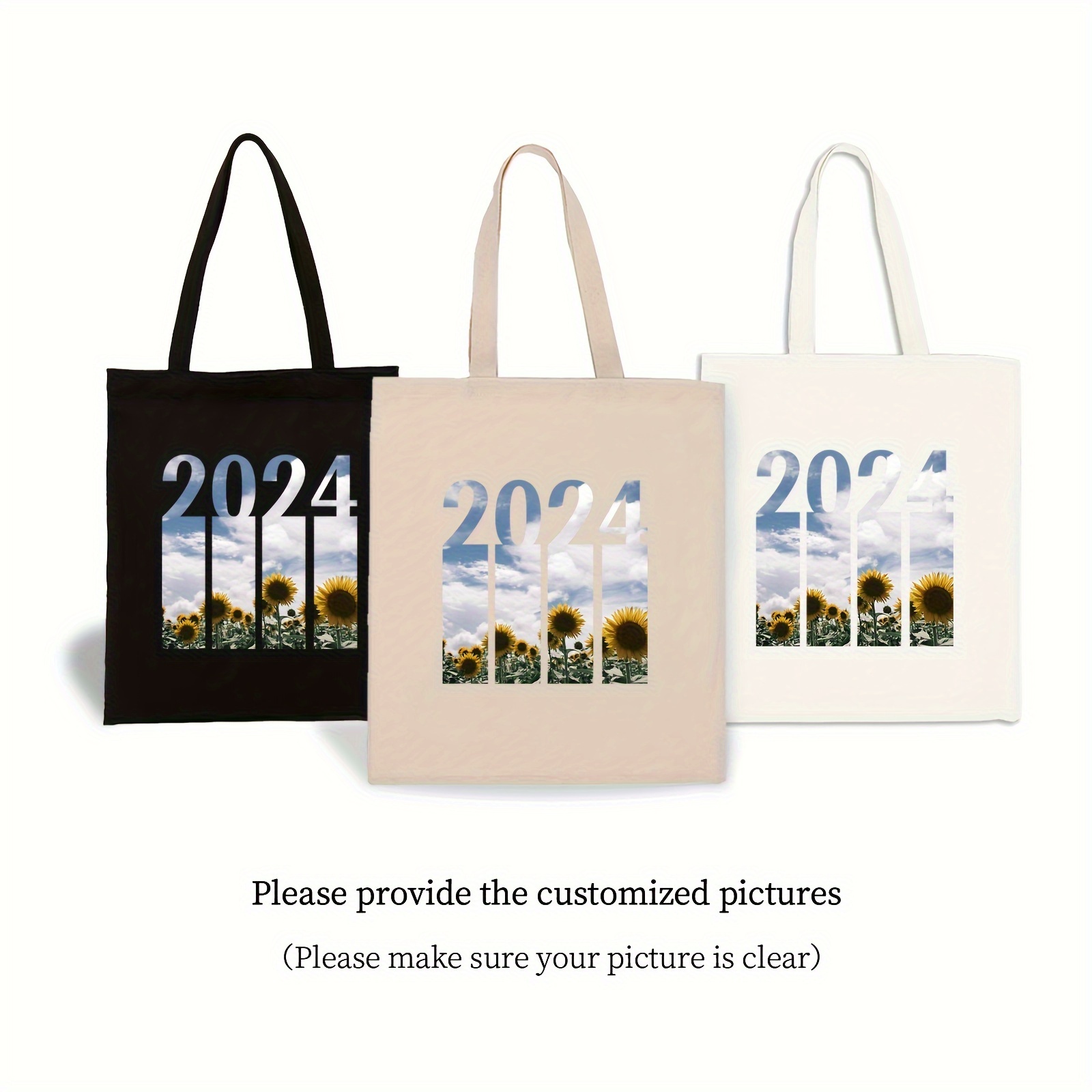 

2pcs, Custom Tote Bag, Personalized Canvas Bag, With Customizable Pictures And Text, Print On Both Sides, For Daily Commute, Outdoor Picnic, Party, Travelling, Shopping