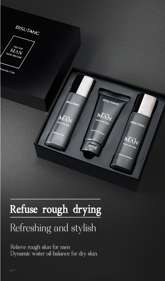 BISUTANG Ensemble de soins pour hommes 3 pièces avec Niacinamide comprenant un nettoyant visage, un tonique et un hydratant pour le soin de jour et de nuit. Il nettoie, hydrate et nourrit, convient à tous les types de peau, contient du collagène, et est une boîte cadeau de soins pour la peau qui hydrate