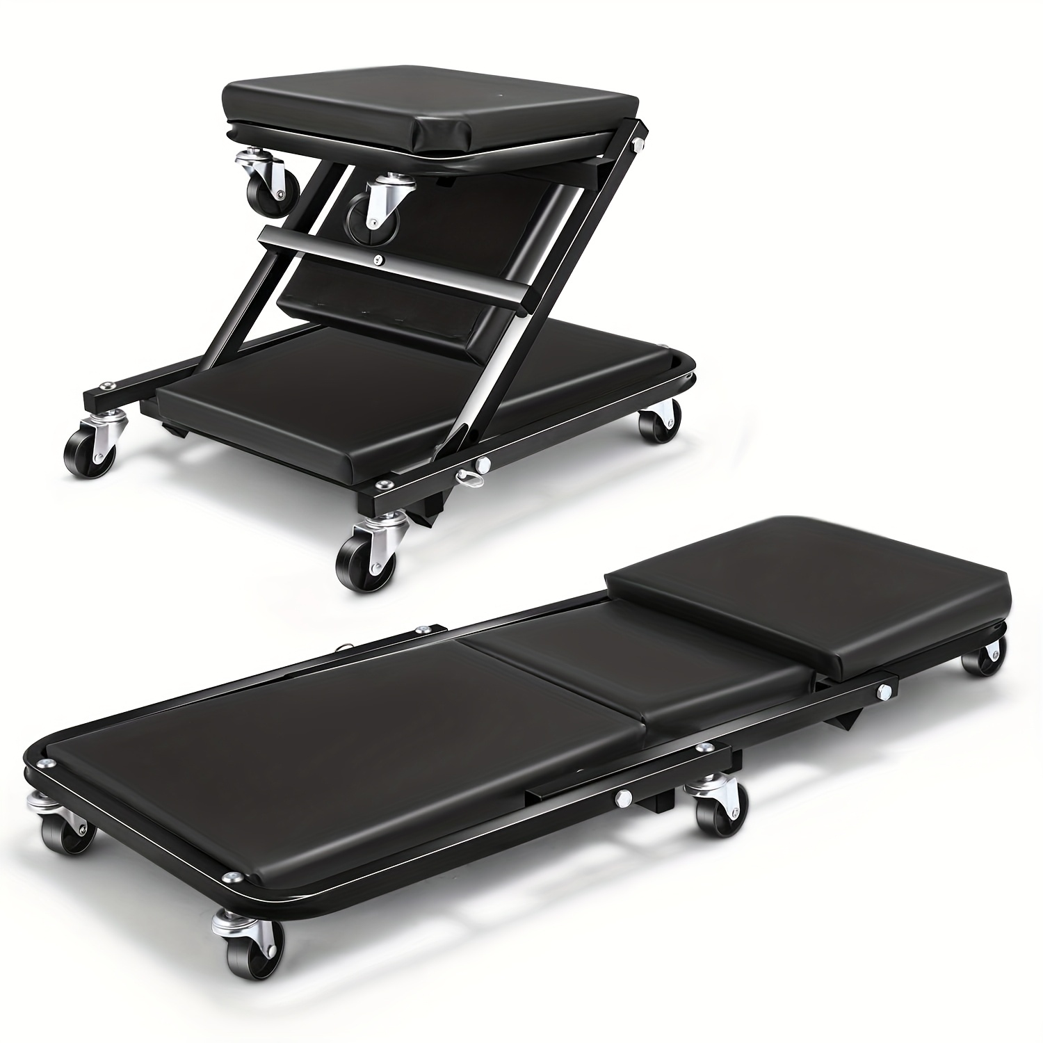 TEMU Foldable Z- 2-in-1 Rolling Seat, Under Car Repair Tool, 330 Lbs Capacity, Black &
