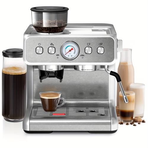 espressoero semi-automático de acero inoxidable con molinillo de & espumador de leche, presión de 15 barras, de agua extraíble de 75oz, para , de latte y regalos de vacaciones (navidad, halloween), accesorios para bar de café