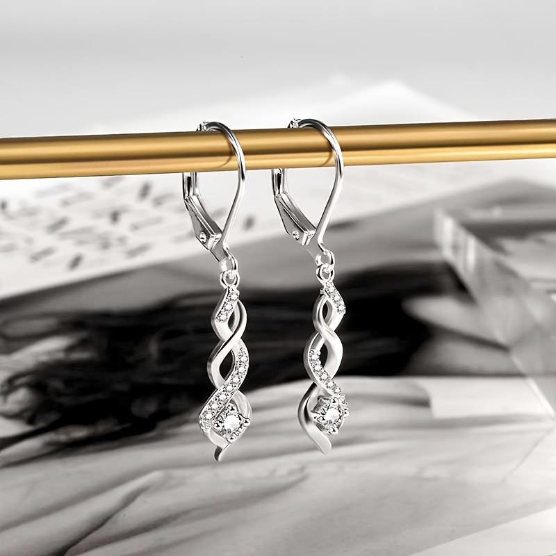 TEMU 1 Pair Synthetic Zirconia Inlaid Double Coil Elegant Luxurious Fashion Earrings. A Stylish Gift For . Suitable For Daily Wear, Gifting, Parties,