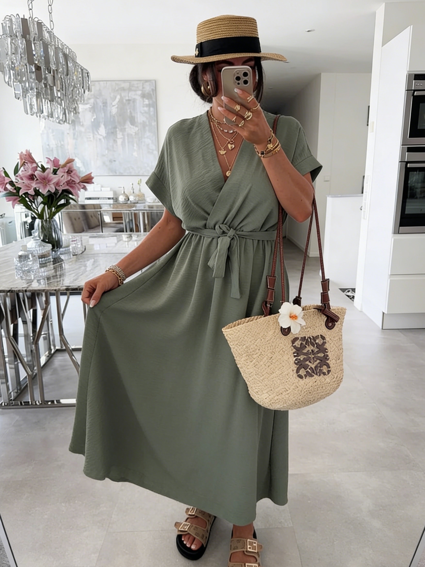 sage green midi dress sold on Temu Malaysia