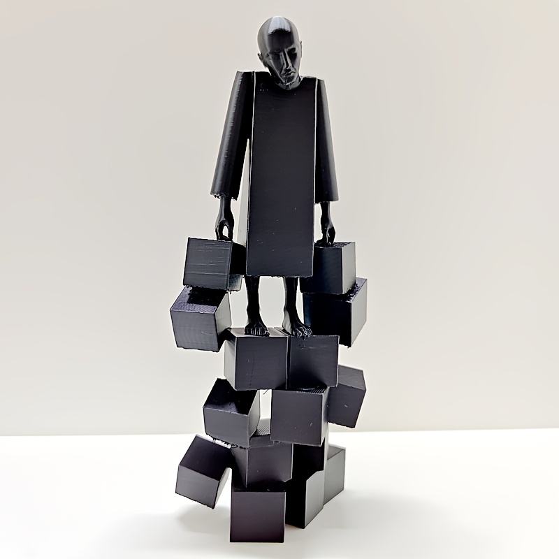 E-shop Moderne abstrakte Skulptur: Mann mit schwerer Last - Einzelgänger Schreibtisch Kunst Deko für Büro/Zuhause, einzigartiges mattschwarzes Geschenk