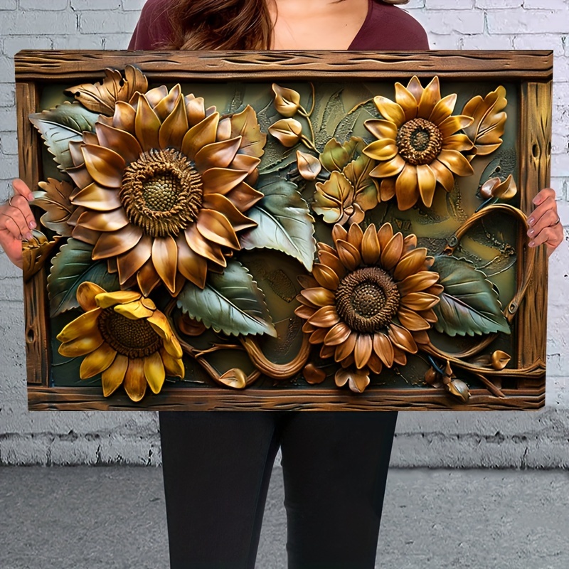 

1pc 2d Wooden Framed Canvas Painting Sunflowers Wall Art Prints For Home Decoration, Living Room & Bedroom, Festival Party Decor, Gifts, Ready To Hang