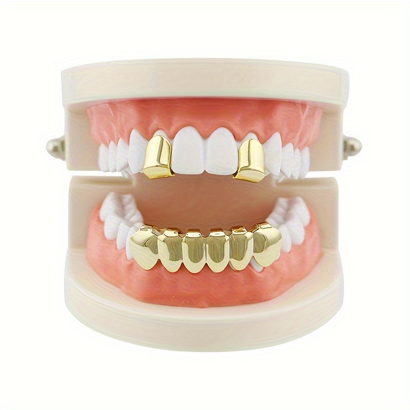 

18k Plated With 2 Lower 6-tooth Hip-hop Braces, Smooth Gold, Suitable For Men And Women With Vampire Dentures Gift