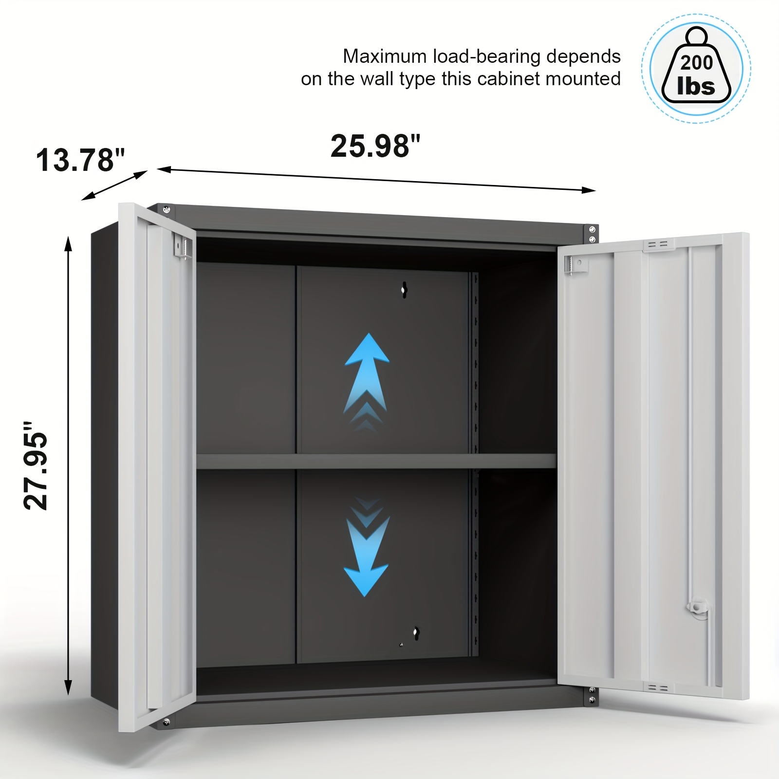 TEMU 28-inch Black Metal Storage Cabinet, Wall-mounted Lockable Cabinet For Home, Office, School, Garage; Wall Storage Organizer For Home, Balcony,
