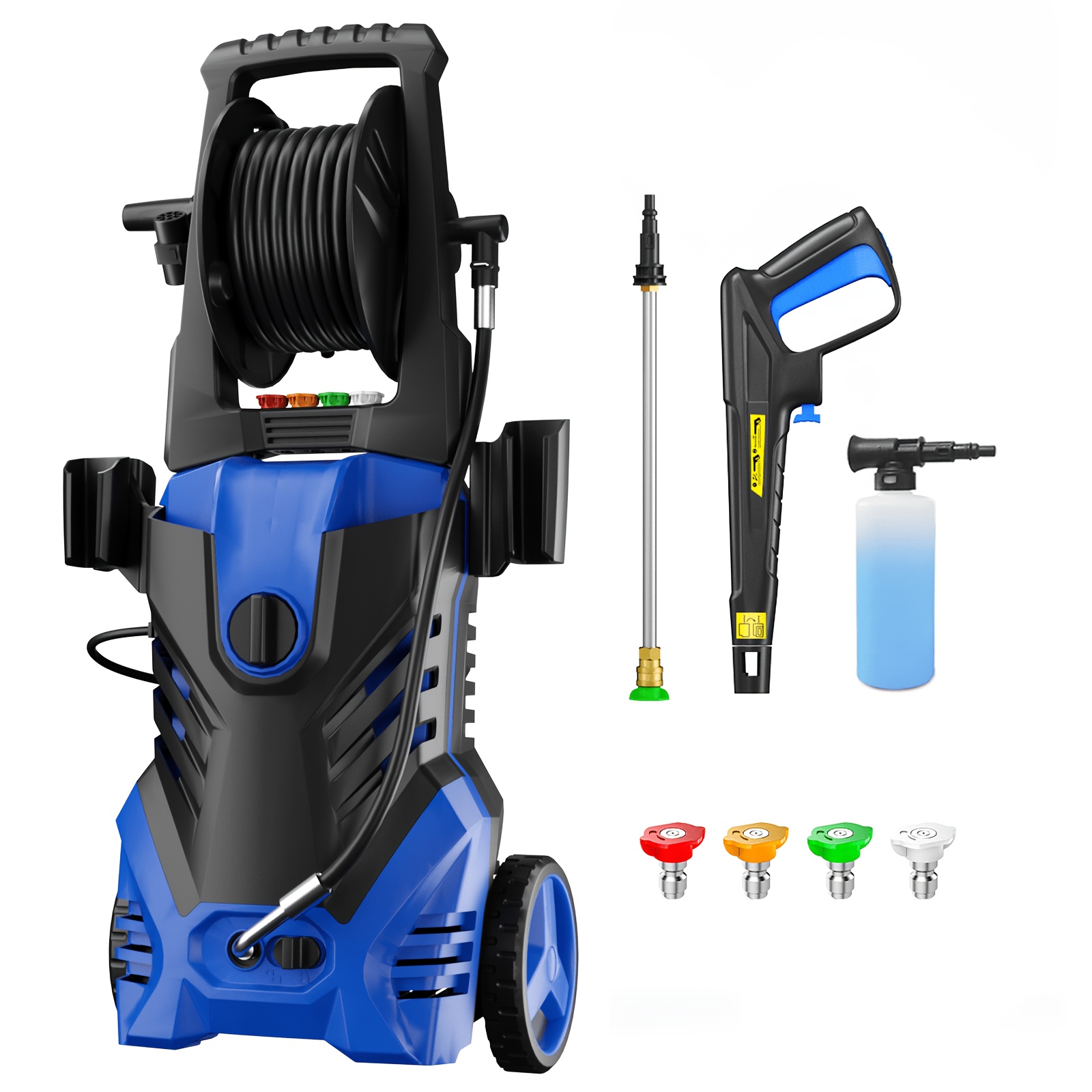 TEMU Nettoyeur haute pression électrique robuste 5000PSI avec protection GFCI, tuyau de 25FT, 4 buses et canon à mousse - Nettoyeur puissant 3.0GPM