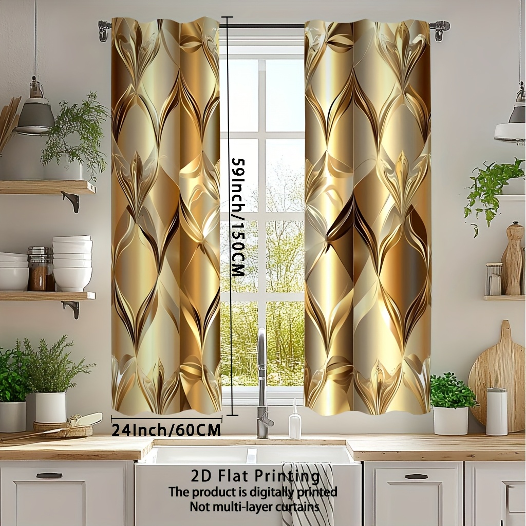 TEMU 2 stuks, Bladprint Gordijnen, verduisterende gordijnen met oogjes, slaapkamer- en keukengordijnen, raamgordijnen 84 inch lengte, 24x59 inch -