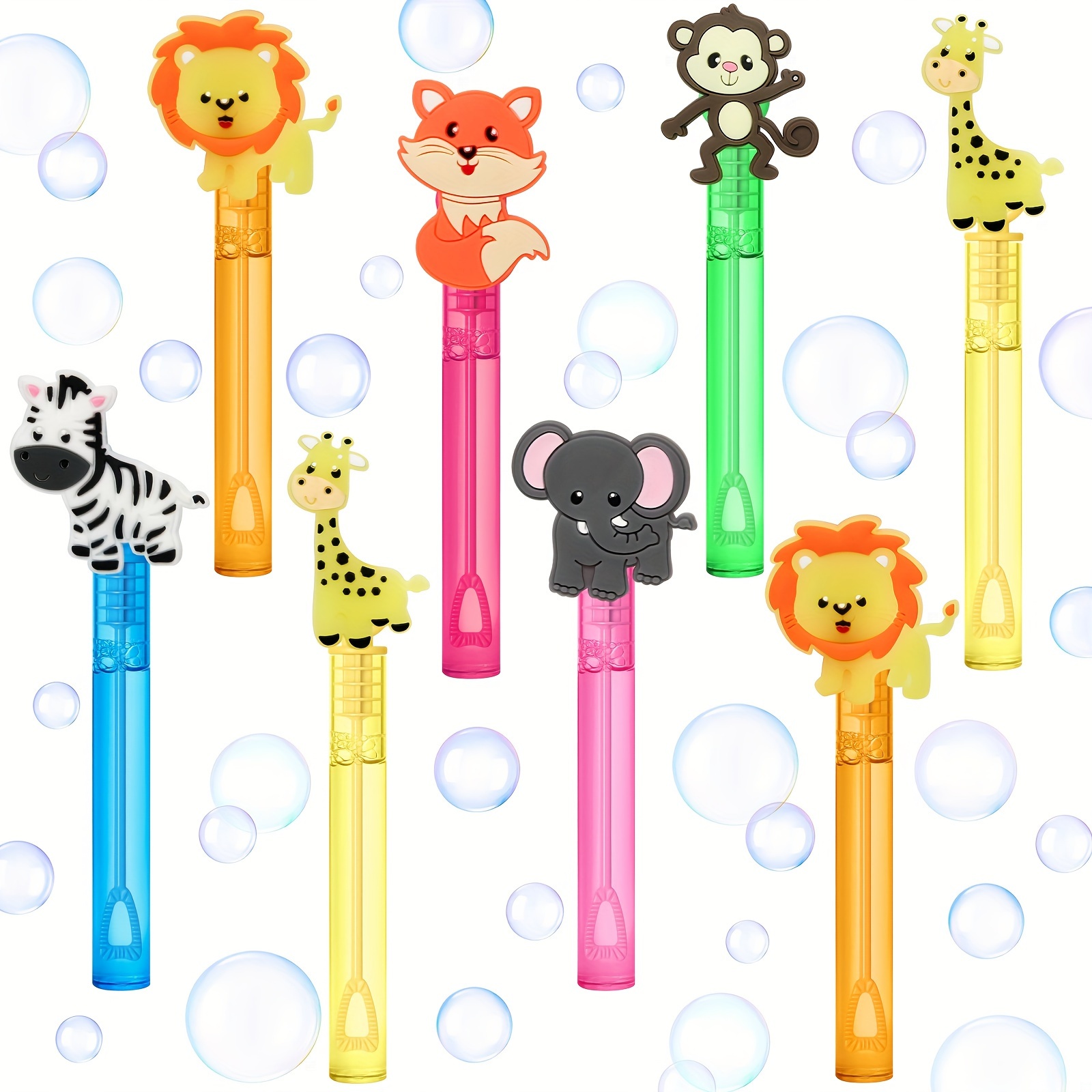 

24pcs Jungle Animal Party Favors Bubble Wands, Lion Fox Zebra Giraffe Wand, Woodland Theme Birthday Party Supplies