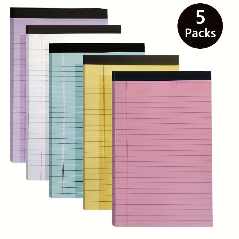 

5 Packs Office Legal Pads, (basic 6pk - (pastel Set #2), 5in X 8in, Narrow Ruled)), Narrow Ruled, 50 Sheets Per Notepad, Micro Perforated , Notebook Paper For School, College, Office