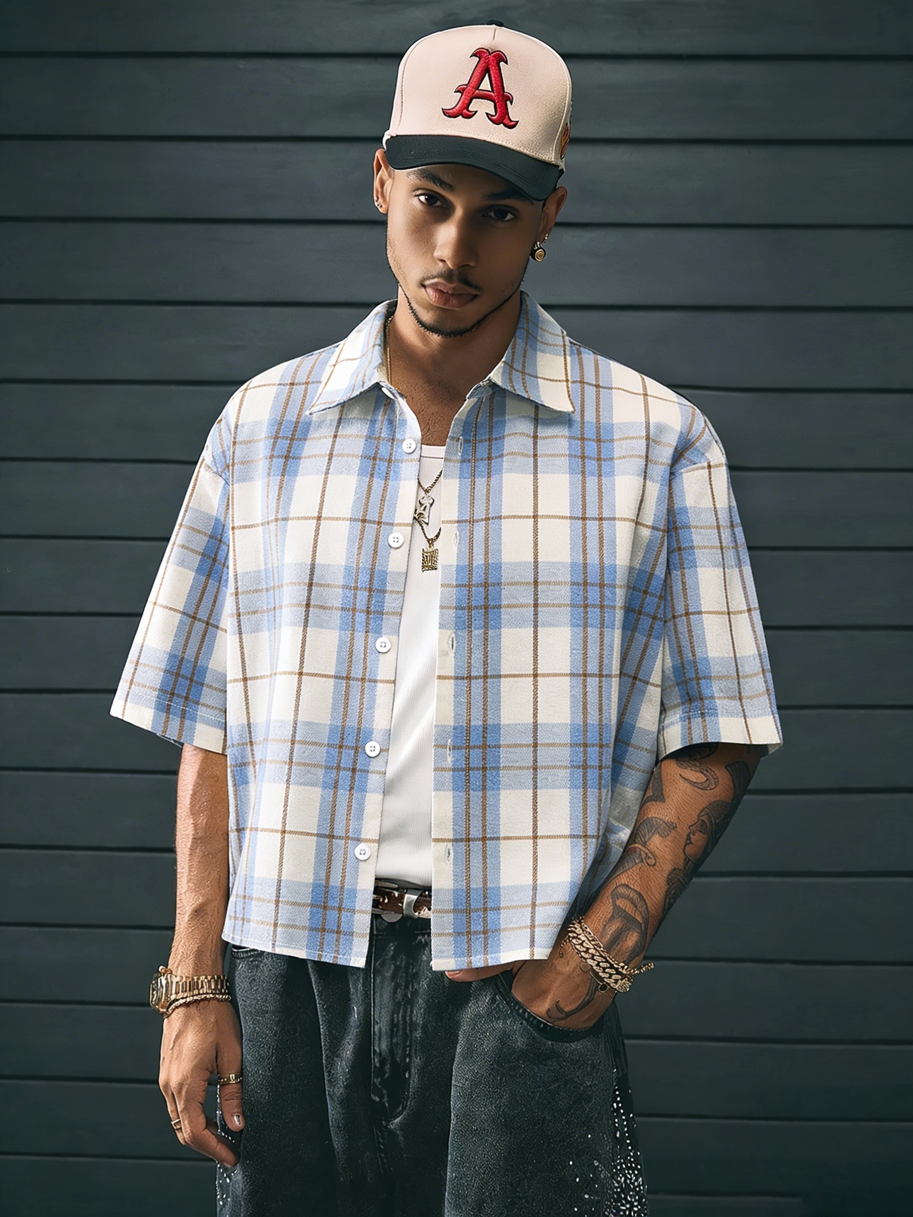 *'s Preppy Style Plaid Short-Sleeve Cropped Shirt for Spring, Summer, and  Fall, Suitable for Campus Wear, Casual * Festivals, Dates, and Daily Outfits