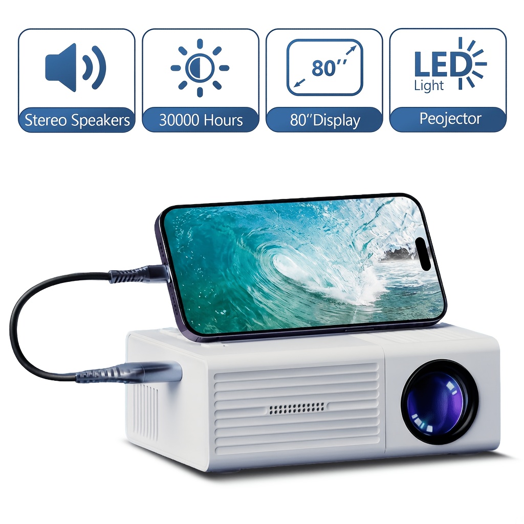 TEMU Portable Projector, Home Theater Projector, Local Resolution 854x480p, Equipped With Remote Control, Usb Connection, Lcd Display, Reliable