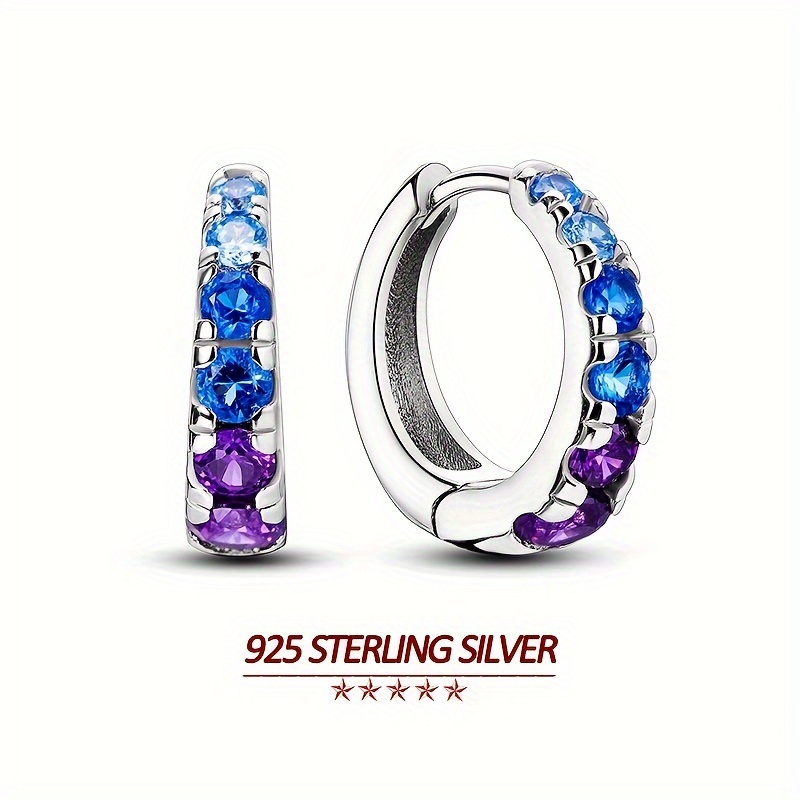 

Original 925 Sterling Silver High Quality Women Hoop Earrings Blue Purple Zircon Pavé Sets Elegant Women Earrings Jewelry Gifts