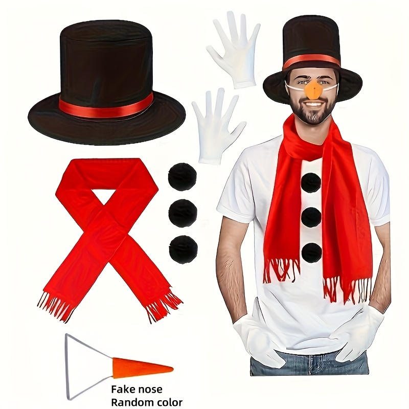 TEMU 8pcs Snowman Costume Set, Adult Male And Female Snowman Outfit, Hat, Snowman Scarf, Carrot Nose, White Gloves, Winter "snowman Wonder" Costume,