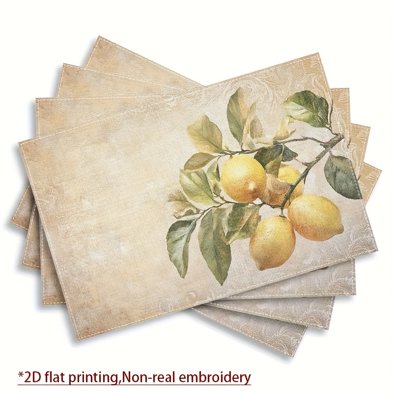 TEMU 4pcs Placemats With Lemons & Leaves - Table Suitable For Dining Tables, Kitchens, Indoor/outdoor Use, Lemon-themed Decor For Home, Restaurants,