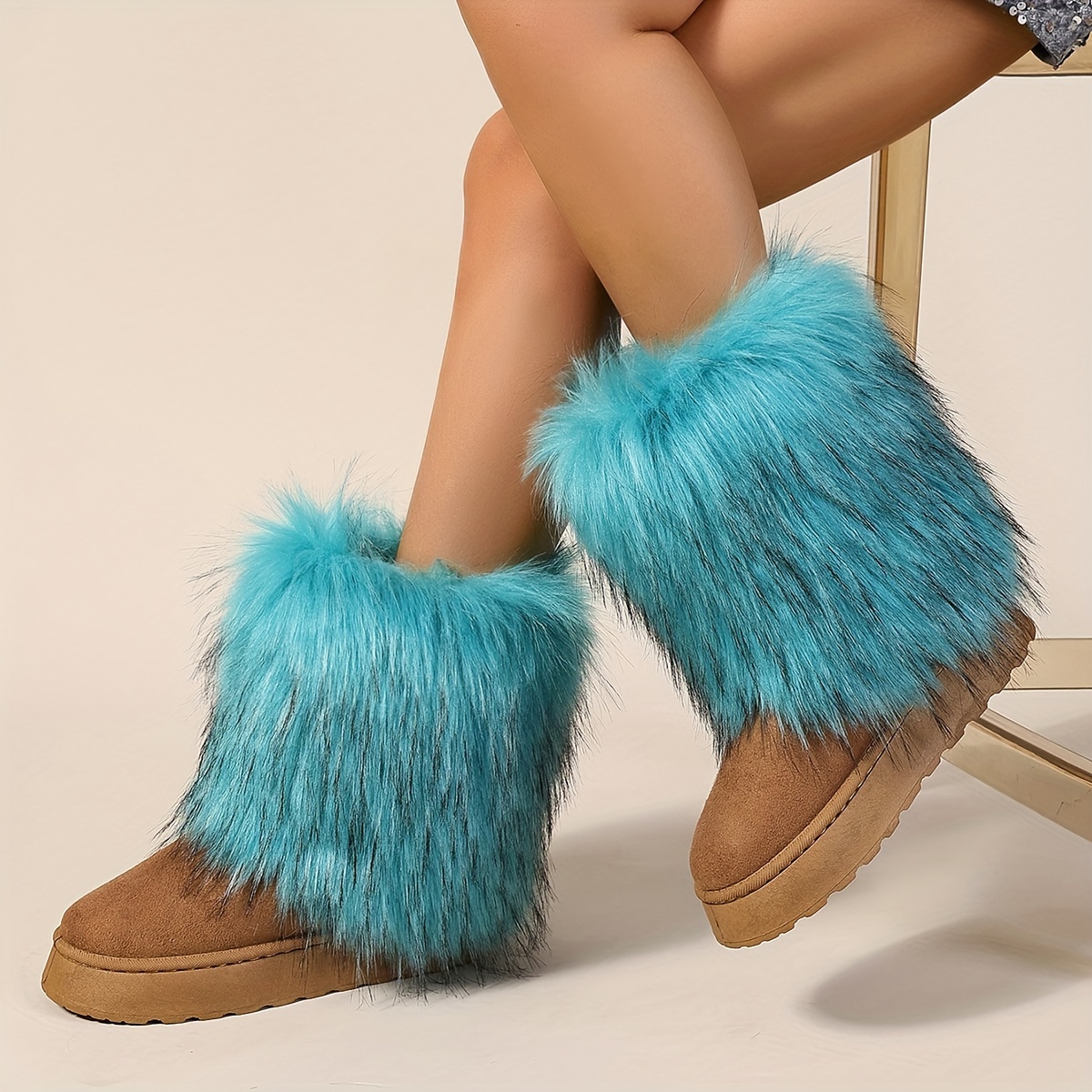 Bottes Mi-mollet Fausse Fourrure Femme - Doublure Chaude, Antidérapantes, Pour Hiver, Neige Et Intérieur - 7