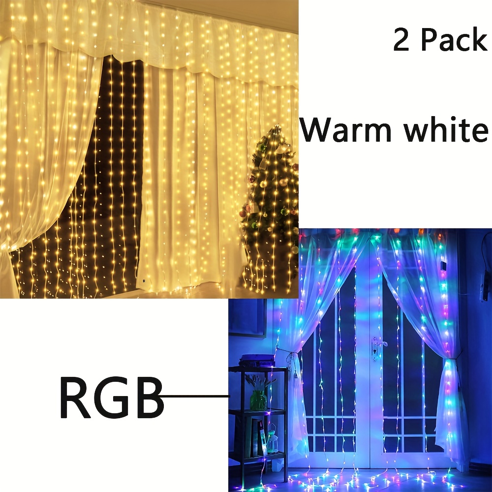 TEMU Window Curtain String Lights, 300 Led 8 Lighting Fairy Lights Usb Powered, Indoor String Lights For Christmas Bedroom Party Wedding Home Garden