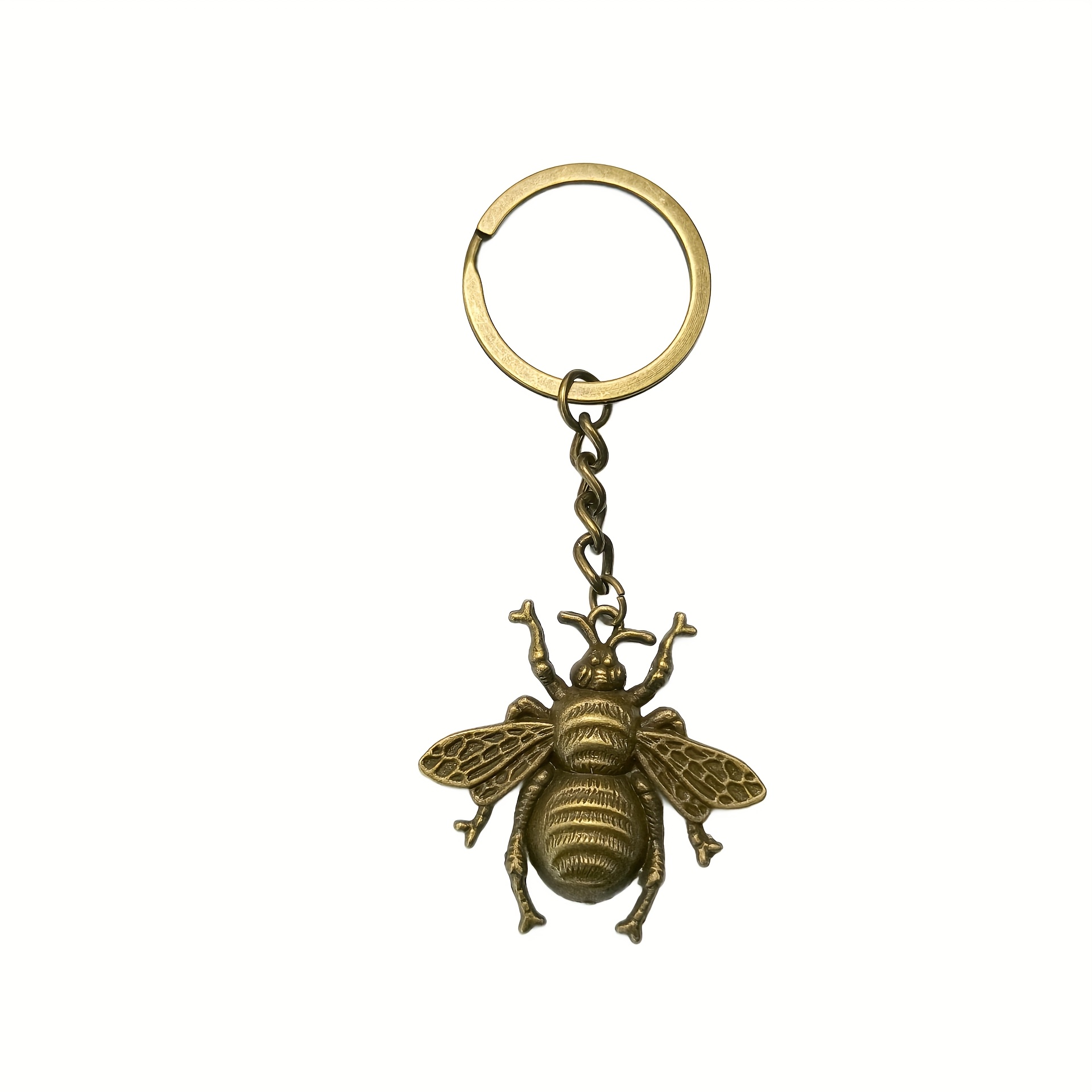 TEMU 1/6pcs Golden Silvery Bronze Bee Keychain - Unique Simulation Insect Design, Durable Alloy Construction, Retro Pendant For Men - Ideal Accessory