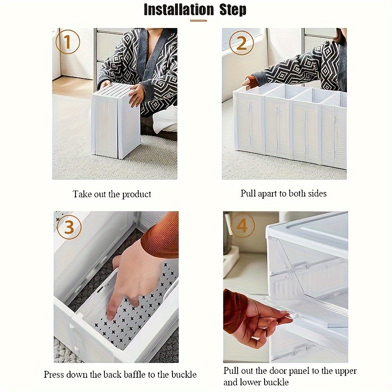 foldable shoe cabinet organizer multi tier plastic storage cubes with doors contemporary home accessory space saving dustproof sneaker display boxes free assembly stackable shoe rack for bedroom dormitory multiple components floor mount shoe containers details 4