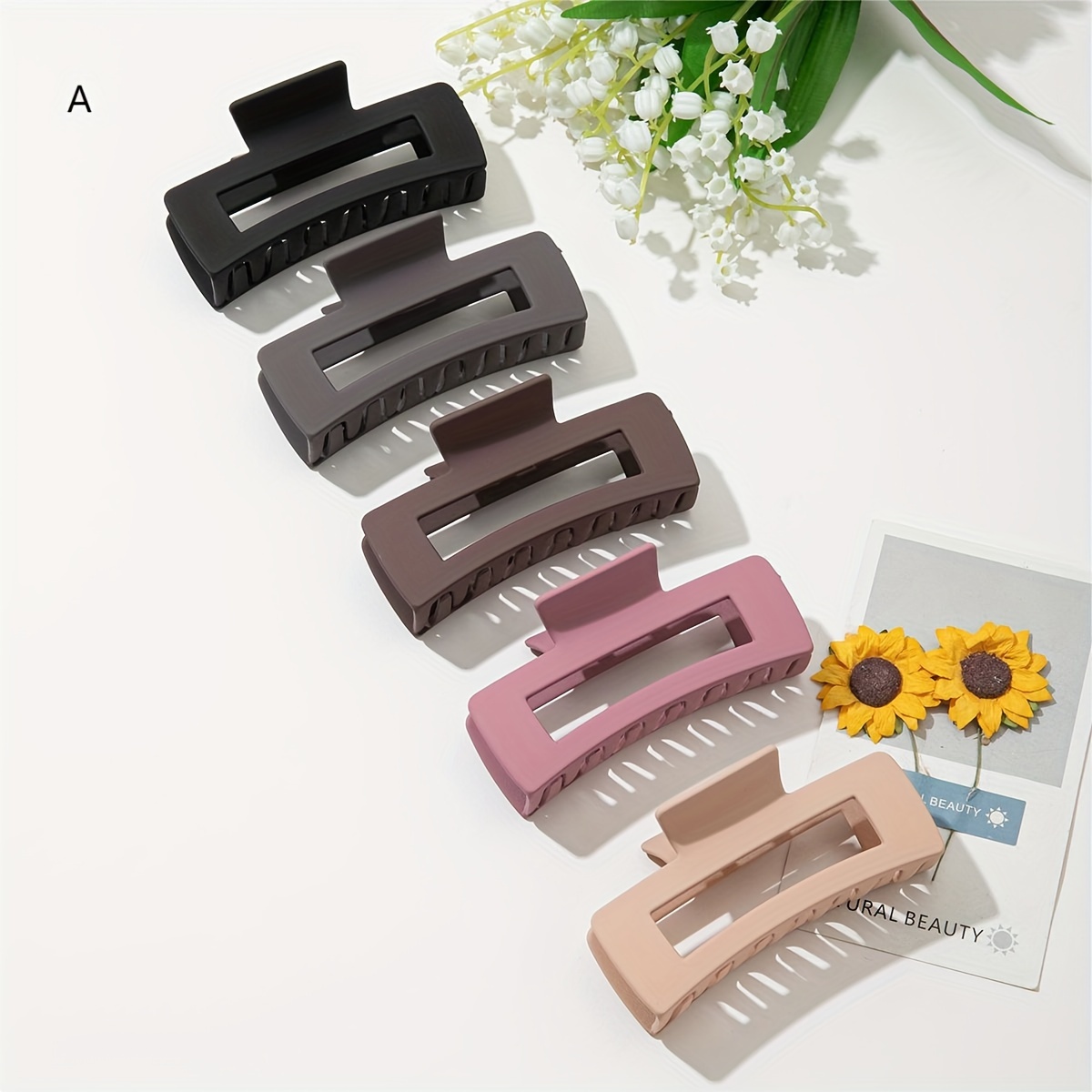 E-shop 5 Stk. mehrfarbige Damen-Haaraccessoires, gummierte quadratische Haarklammer für Hochsteckfrisuren, einfache große Haarspangen