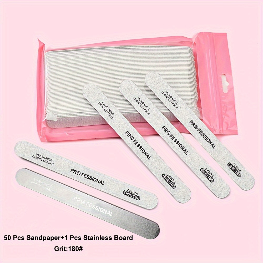Image of 50pcs/pack Professional Paper Sandblasting With Stainless Steel Sheet Printing For Nail File Strip Grit 100 180 Grey Sandpaper Detachable Type Manicure For Nails Pedicure For Nails Practice//salon