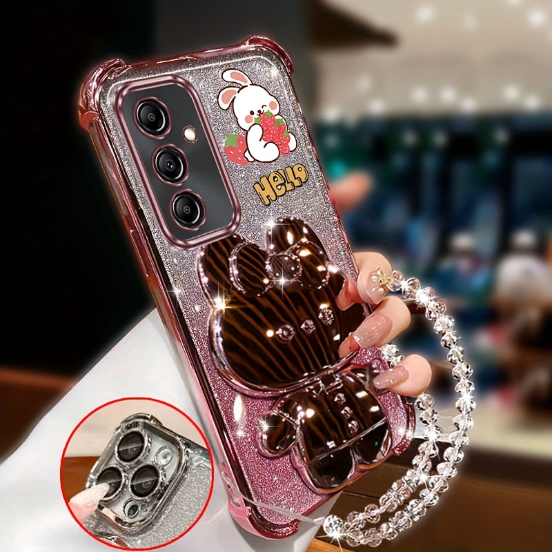 TEMU Cute Rabbit Phone Case With A Shiny Glitter Wrist Strap, Designed For For Galaxy A35 5g, Offering Shockproof