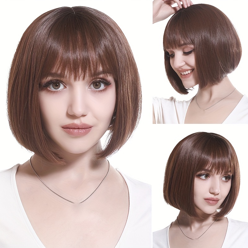

Bob Cut Wig With Bangs Short Straight Wig Synthetic Wig Beginners Friendly Heat Resistant Wig For Women