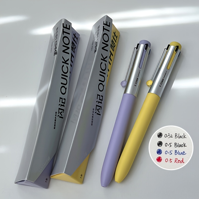 TEMU 2pcs 4in 1 Multicolor Gel Pen 0.32mm 0.5mm Black Red Blue Writing Pen Creative Supplies Business Gift