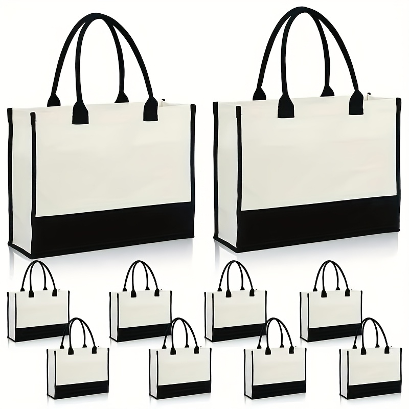 TEMU 10pcs Women's Handbag Set - Black And White Durable Fabric Shoulder Bags With Sturdy Handles, Design For Daily Work Travel, Perfect Gift For