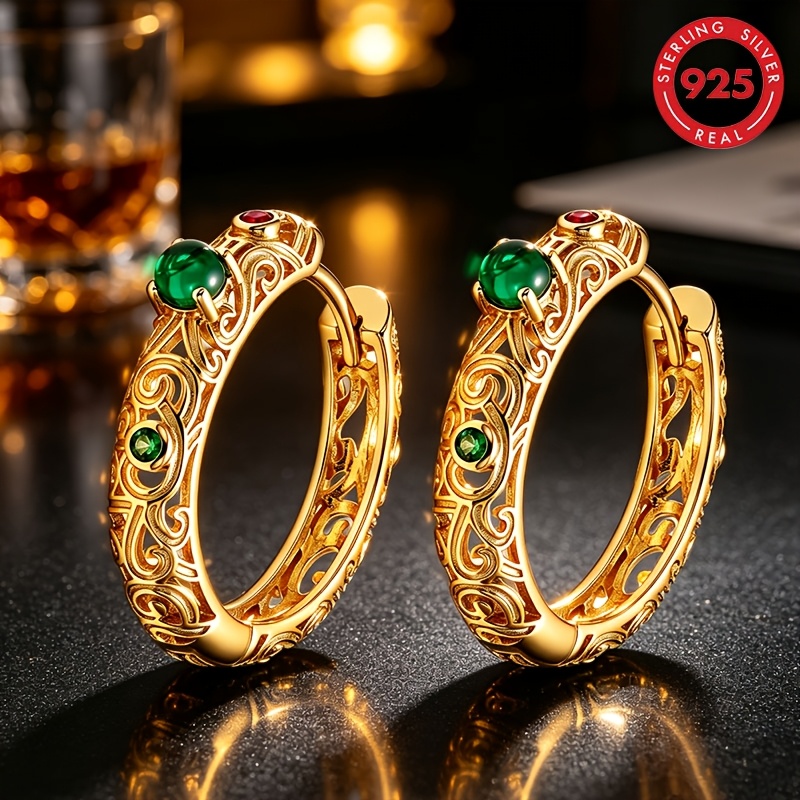 Image of 925 Sterling Fashion Ring Earrings For Women, Simple, Elegant, Cute, Vacation, Elegant, Inlaid With Synthetic Cubic Synthetic Zirconia, Exquisite Women's Earrings, Commemorative Gift For Daily
