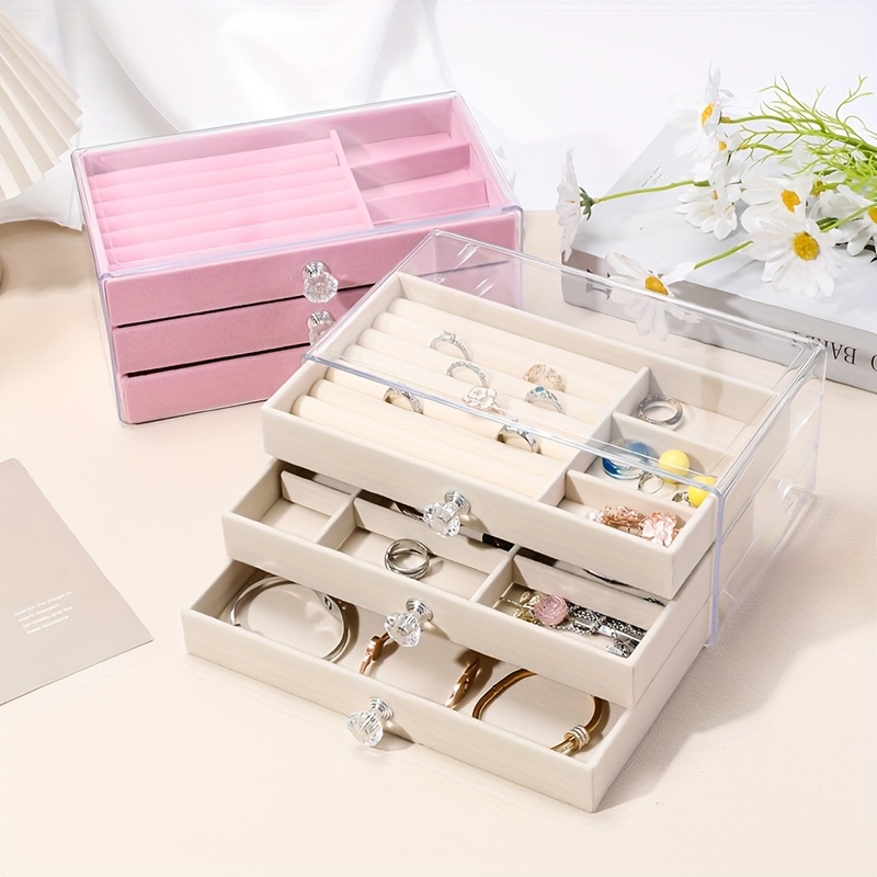 large capacity jewelry organizer box with drawers -   storage case, multi-compartment organizer for rings, earrings, necklaces, bracelets - perfect gift for women, valentine s day, mother s day, birthday - desktop vanity organizer with drawer storage, jewelry box, bohemian style, durable plastic, ring holder, stylish case, sturdy construction,   Product details 3