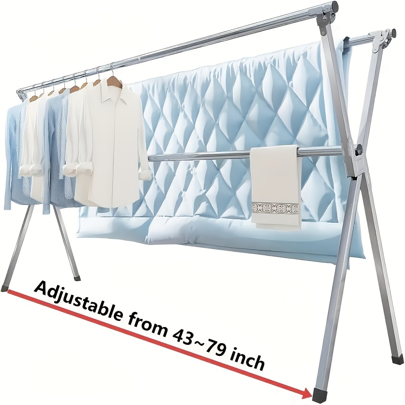Un tendedero de ropa versátil disponible en tres tamaños, 63", 78.7" y 95", diseñado para uso tanto en interiores como en exteriores. Este tendedero de metal duradero es plegable y cuenta con una cuerda para la ropa de acero inoxidable de alta resistencia, tendederos