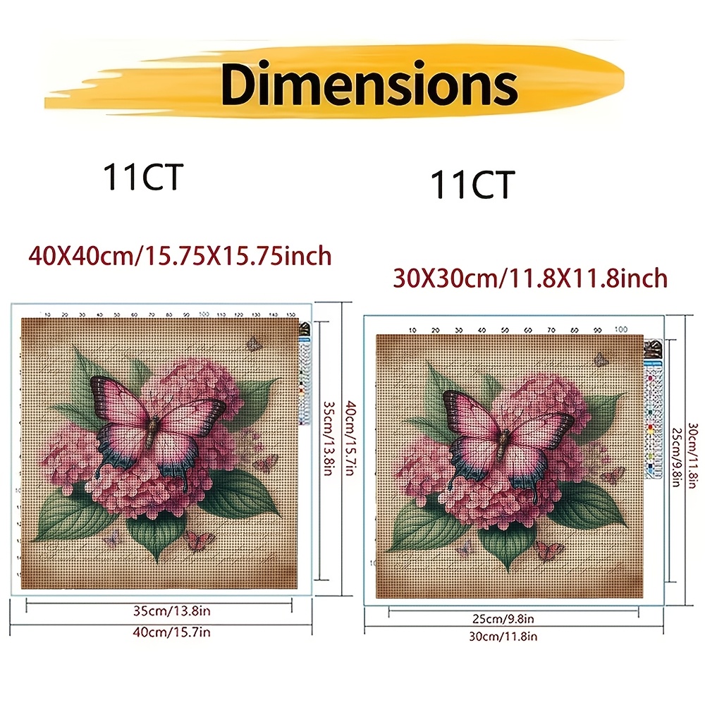 Cross Stitch Printed Kit, Frameless, Retro Paper Pink Flowers with Butterflies Pattern