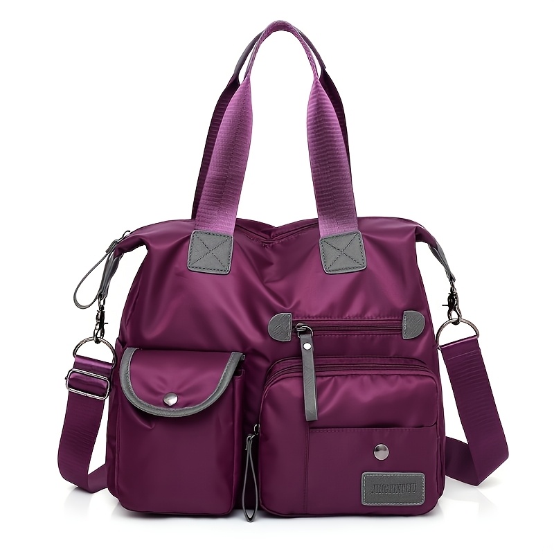 

1 sac fourre-tout en nylon pour femme, grand sac à bandoulière décontracté avec de sac à main, couleur unie, fermeture à glissière, doublure en polyester, non lavable - Disponible et rouge