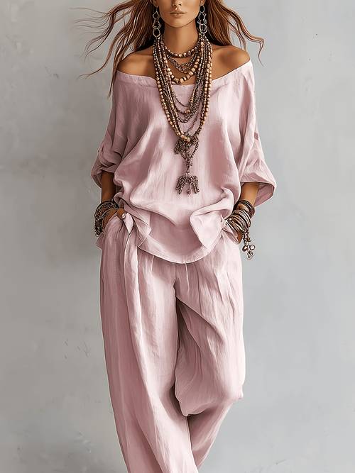 summer new casual off shoulder top and wide leg pants set womens 2pcs outfit