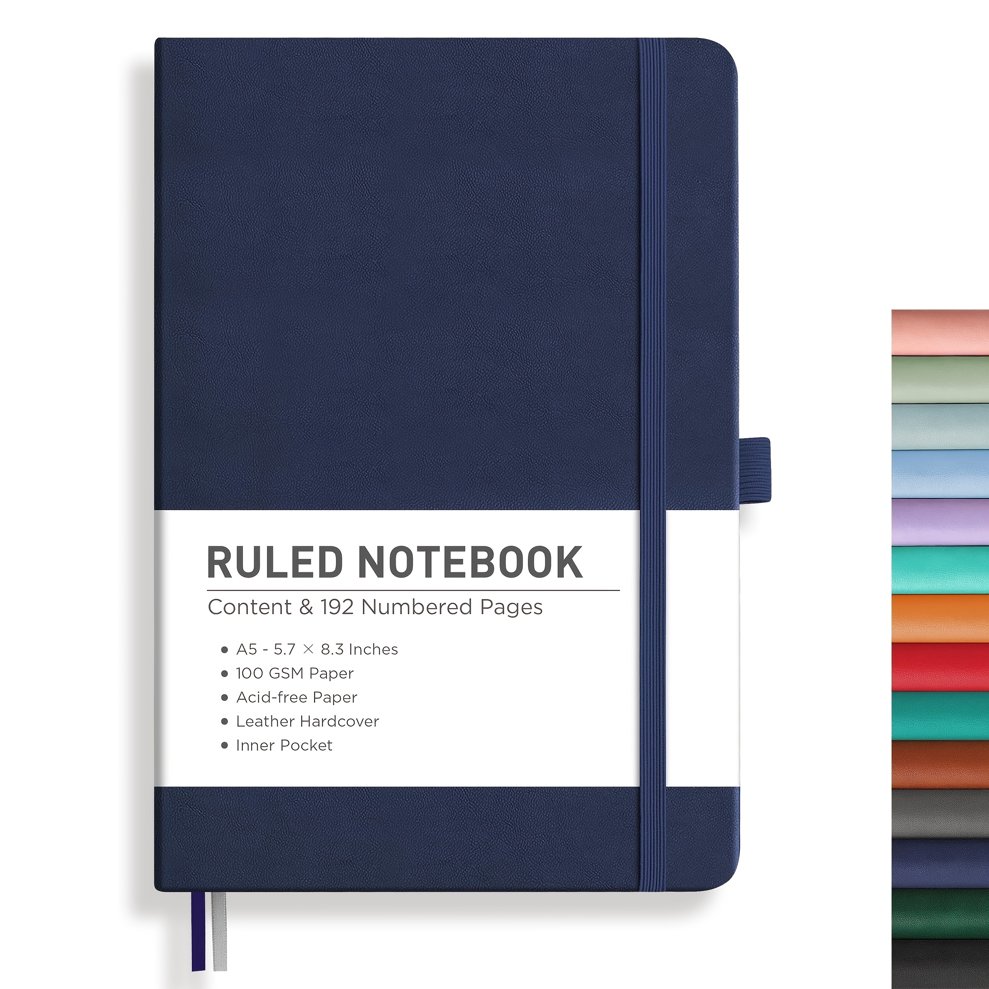 TEMU 1pc Lined Journal Notebook, 192 Numbered Pages, A5 Medium Size (5.7'' X 8.3''), For , Journaling, Writing, Work & Office, Leather Hardcover, 100