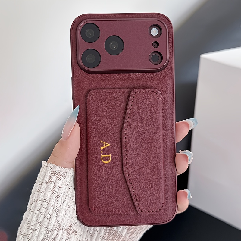 TEMU Phone Case: Personalized Customized Name Luxury Lychee Pattern Synthetic Leather Flip Card Bag Phone Case For Iphone 18pro Max 18 Pro 17 Pro 15