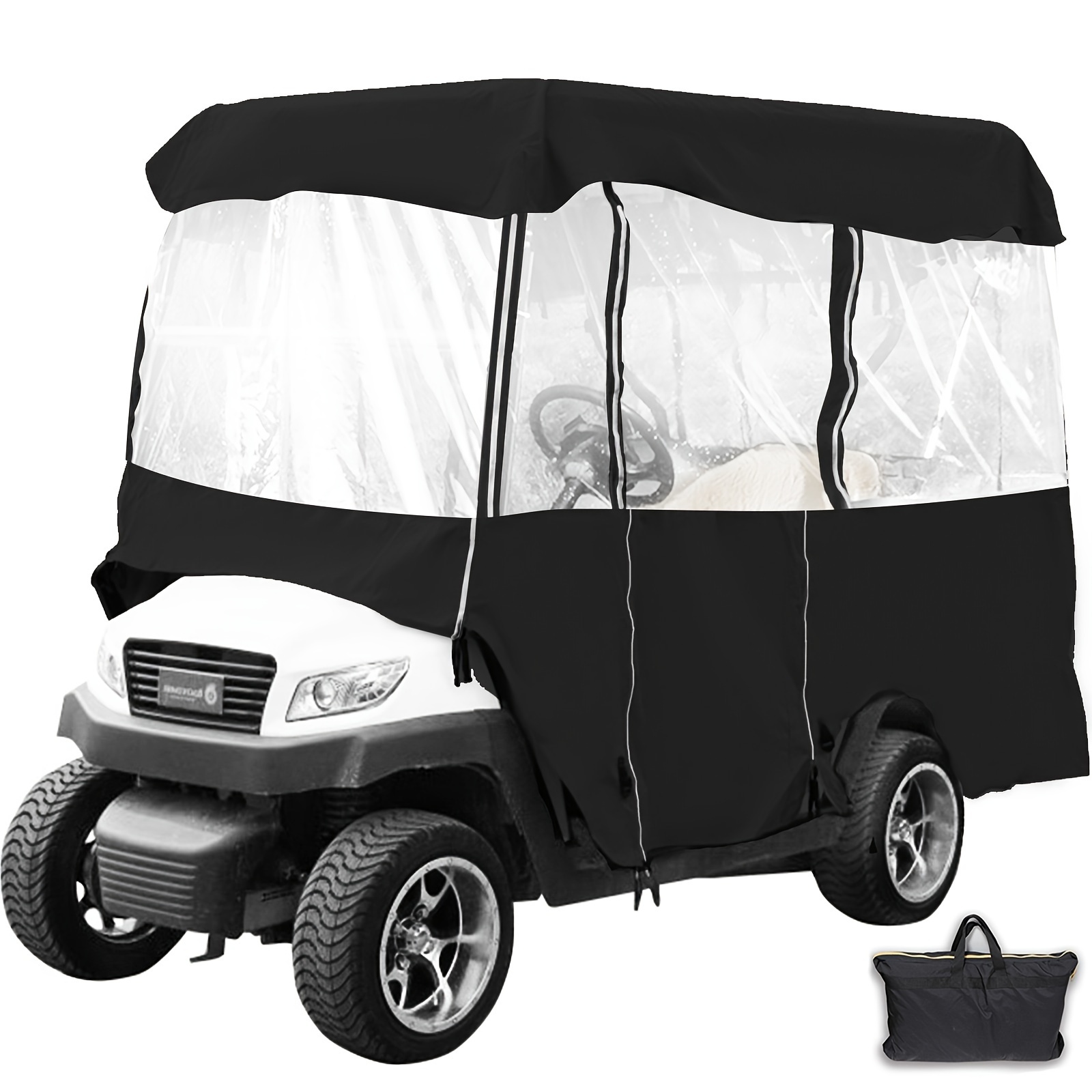 TEMU Vevor Golf Cart Enclosure 86'', 4-person Golf Cart Cover, 4-sided Fairway Deluxe, 300d Waterproof Driving Enclosure With Transparent Windows, Fit For Ezgo, , Cart