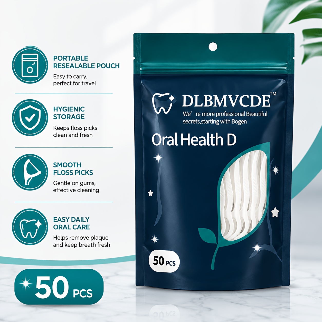 50 Bagged Dental Floss for Deep Cleaning, Portable Disposable