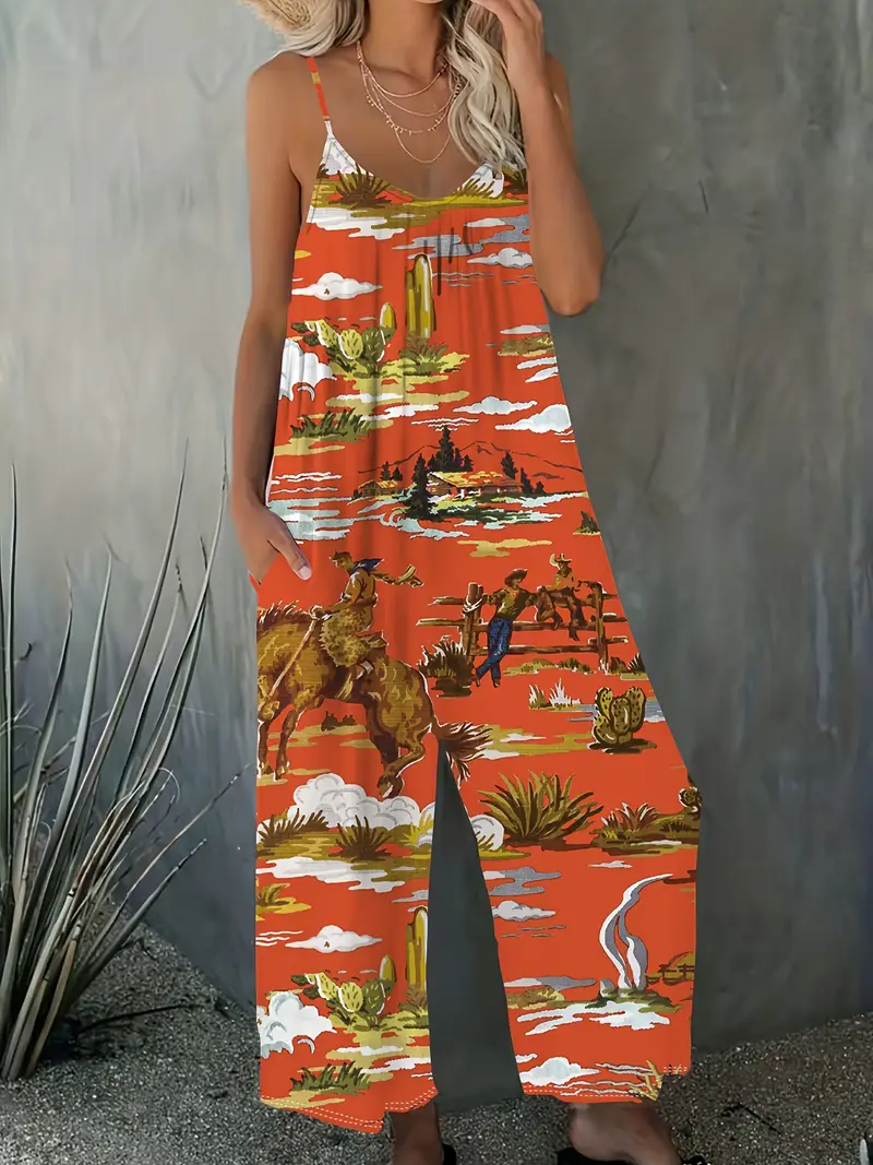 Summer Print Double Strap Women's Jumpsuit Summer Print Double Strap Women's Jumpsuit