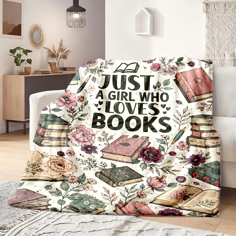 TEMU 2d Flat 1 Printed Design Blanket, 2d Printing "girl Who Reading" Books, Blanket, Used As Blanket, Shawl Blanket, Travel Blanket, Ideal Plush