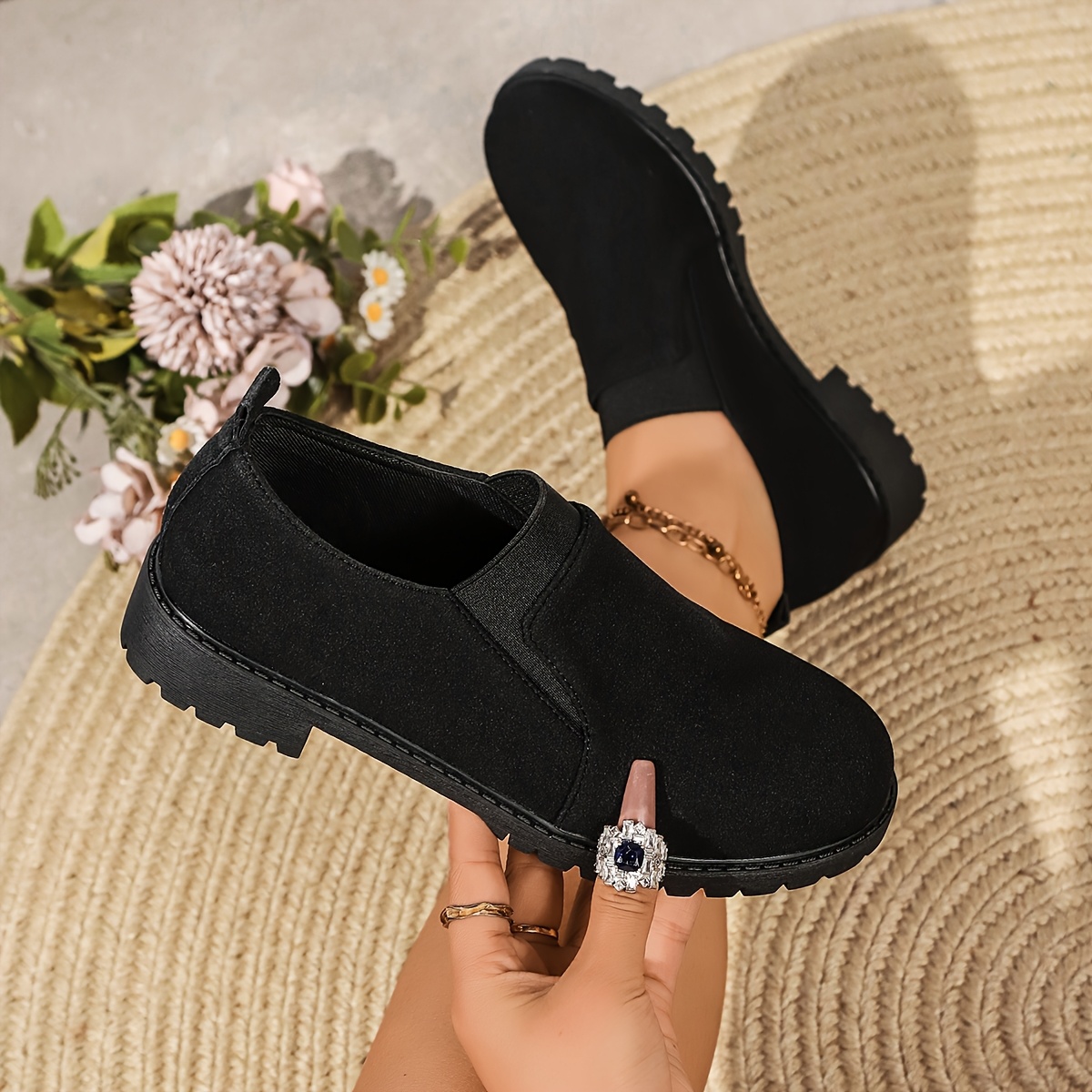 TEMU Women's Professional Chunky Heel Loafers, Retro Slip-on Round Toe, Comfortable Casual, , Easy , Women Shoes