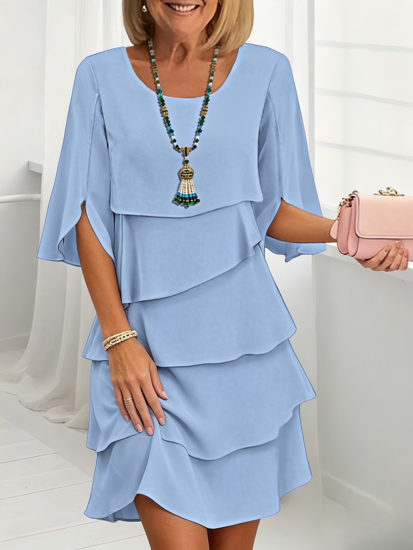 knee length dresses for ladies Blue Floral Tiered Maxi Dress - Floral Dresses main image 0