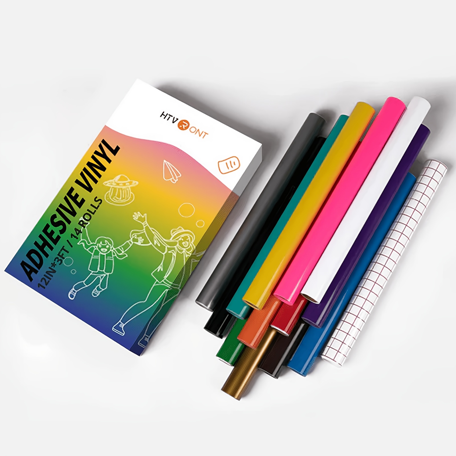 Htvront Permanent Vinyl Roll Set, 30cm × 90cm 14-pack Multicolor Adhesive Vinyl Rolls With Transfer Tape, Compatible With Most Cutting Machines