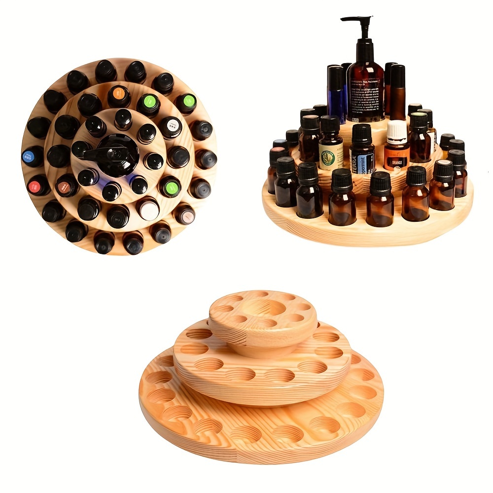 

360° Rotating Essential Oil Display Case - 3-tier Wooden Cosmetic Organizer, Hypoallergenic Polished Wood Storage Rack, No Installation Countertop Stand For Aromatherapy Bottles