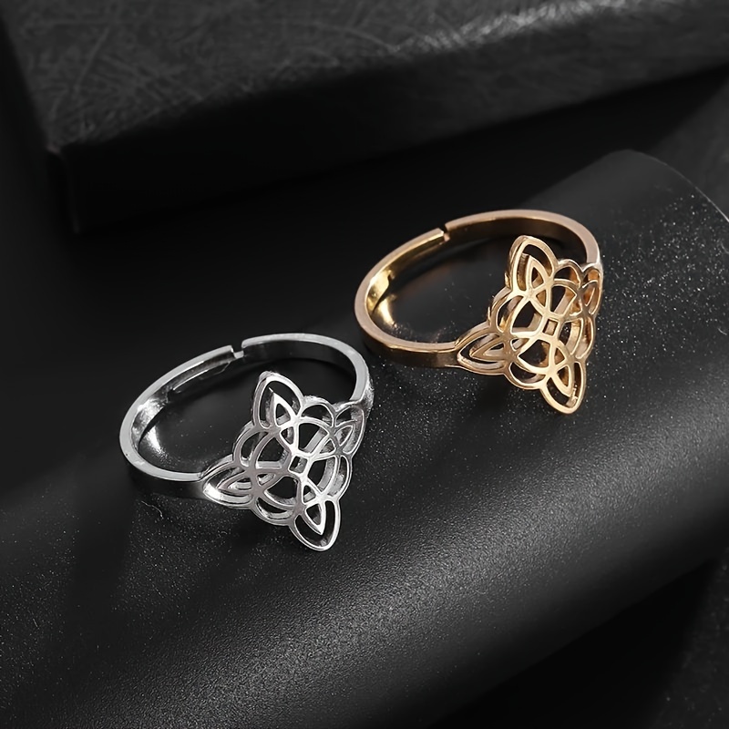 

Elegant Stainless Steel Celtic Knot Ring - Hollow Design For Women, Perfect For Daily Wear & Parties