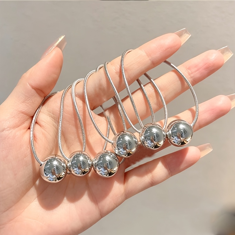TEMU 6 Silvery Elastic Hair Ties, Simple And Elegant Ponytail Holders, Decorative Hair Accessories, Women's Headwear, Ponytail , Hair Bands