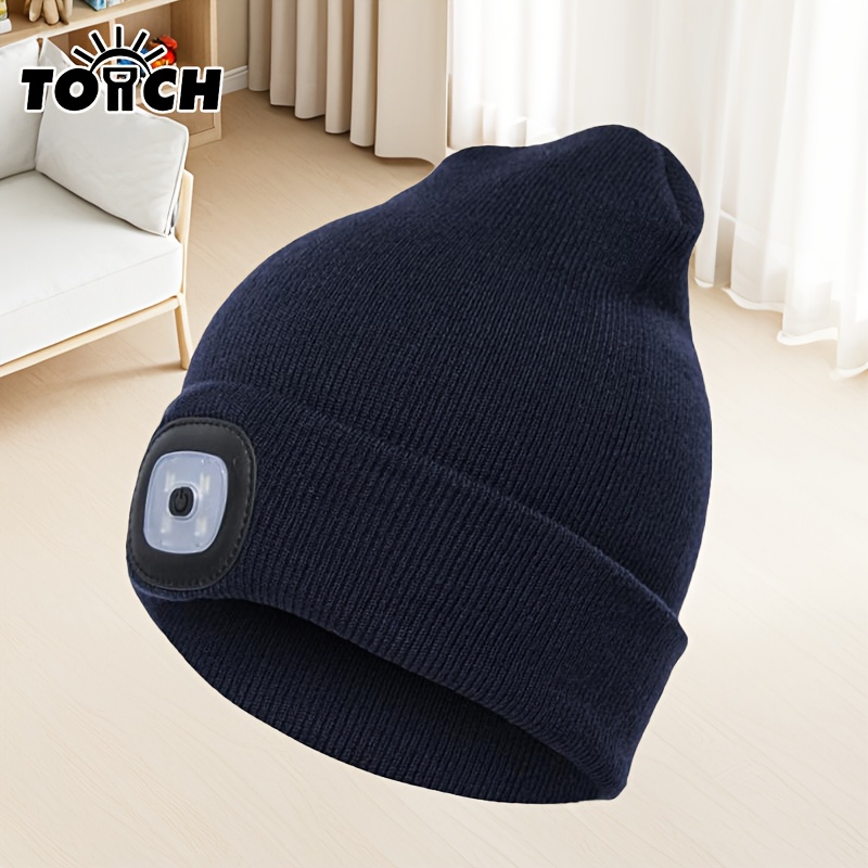 E-shop LED Strickmütze mit Licht, Kopfleuchtenmütze, Handfreie Beleuchtung, USB-Aufladung, Outdoor Camping, Nachtlauf Warmbeleuchtung, Geschenke für